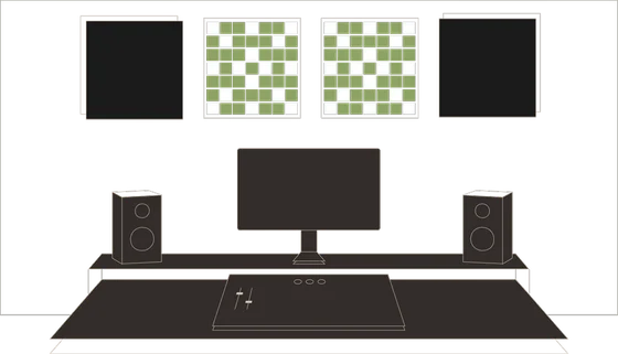 Studio d'enregistrement équipé de panneaux acoustiques Quadratik